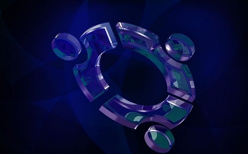 темно-синие обои с стеклянным 3D логотипом Ubuntu
