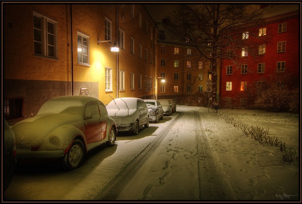 зимняя улица в хдр