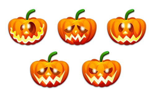 5 иконок эмоциональных Хеллоуин тыкв в форматах .png и .ico