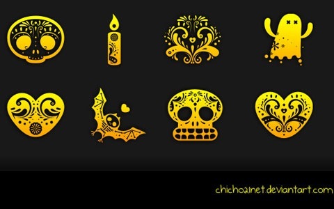 Иконки в стиле мексиканского "Праздника мертвых"