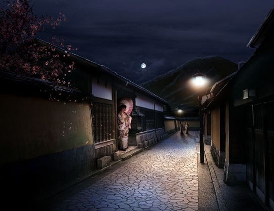 Вечерняя японская деревня 