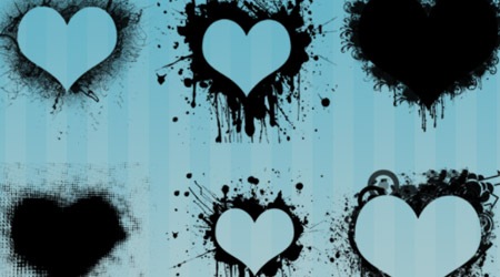 6 кистей сердец с эффектами потеков краски