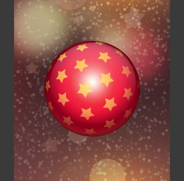 Christmas Design in Adobe Photoshop CS6 - Red and Gold Christmas Ball on Stars Background