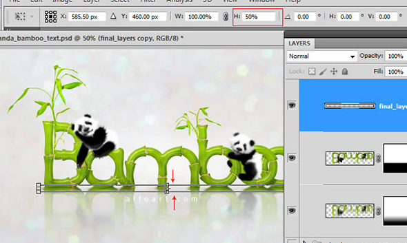 Panda & Bamboo text effect Pandas and realistic fresh and green bamboo plant illustration
