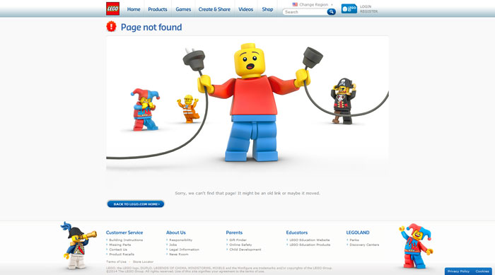 lego.com 404 error page