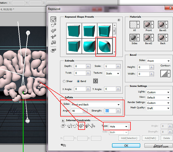 Learn how to create realistic brain text effect. This Adobe Photoshop tutorial will show how to apply gray cells, blood vessel texture and light reflections to the 3D shapes.