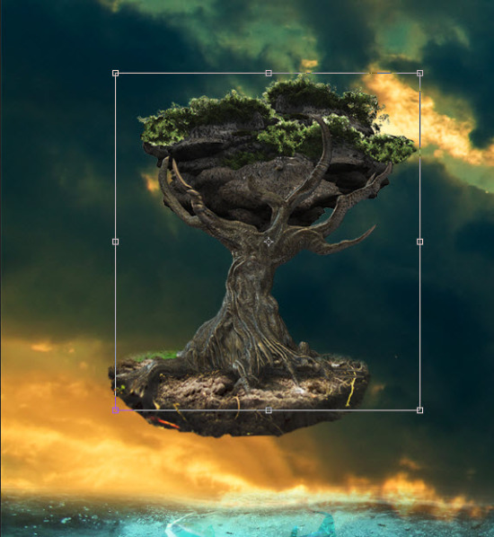 5 paste 550x598 Create Surreal Floating Tree Above Ocean in Photoshop