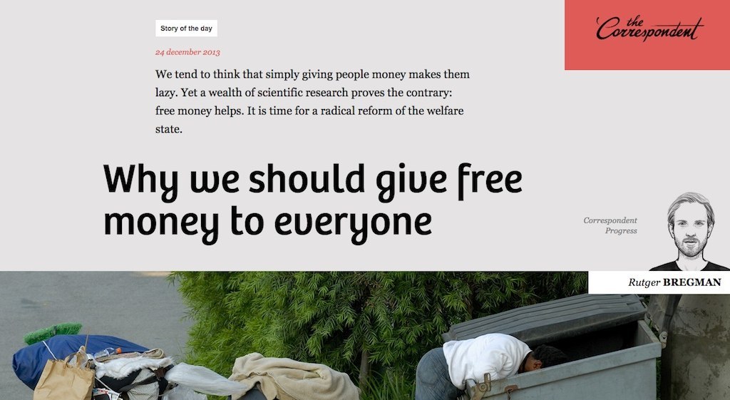 An article titled 'why we should give free money to everyone', which is set in Bree.