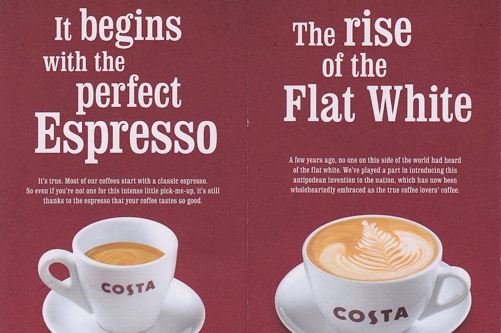A leaflet from Costa with Clarendon used as large headings.