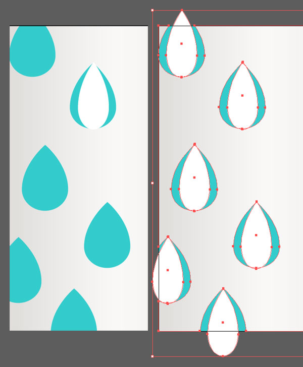 Draw narrow raindrop shapes