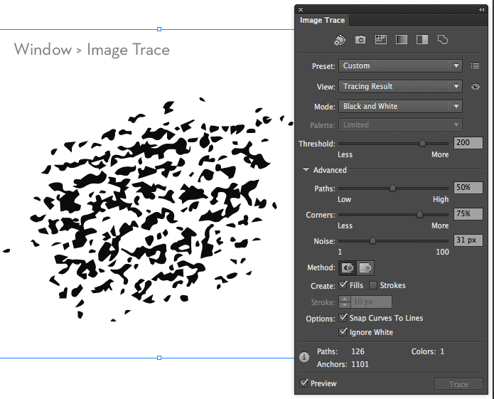 Vectorizing the pencil texture sample via Image Trace