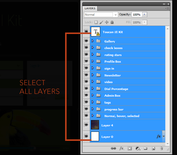 All layers in a Photoshop file selected