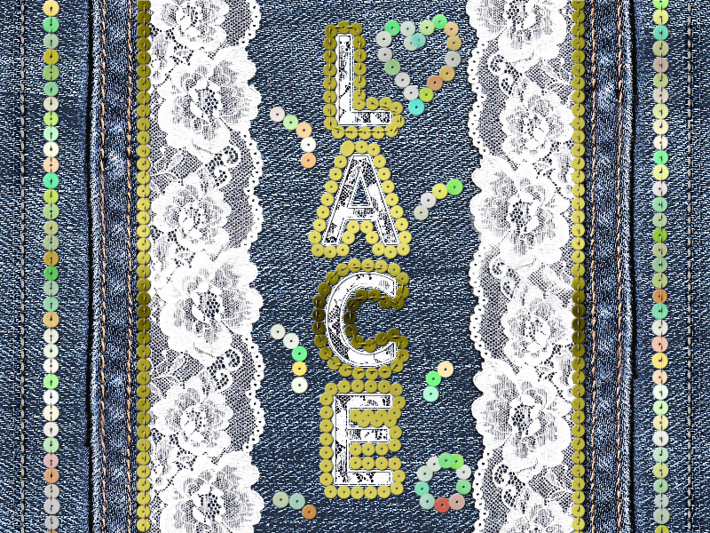 lace embroidery text with sequins in photoshop