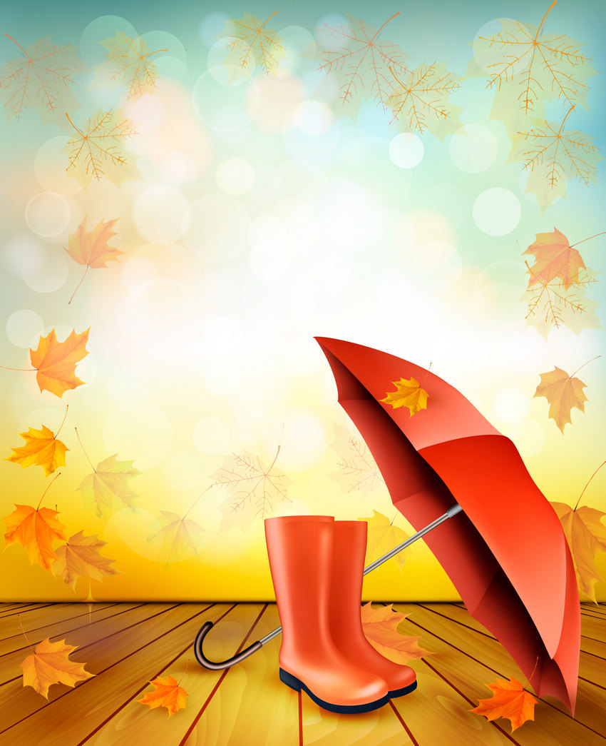 Autumn Background with Umbrella and Rain Boots