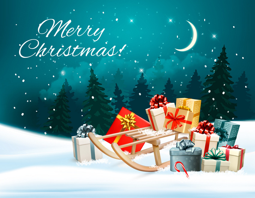  Christmas Background with Presents on a Sleigh