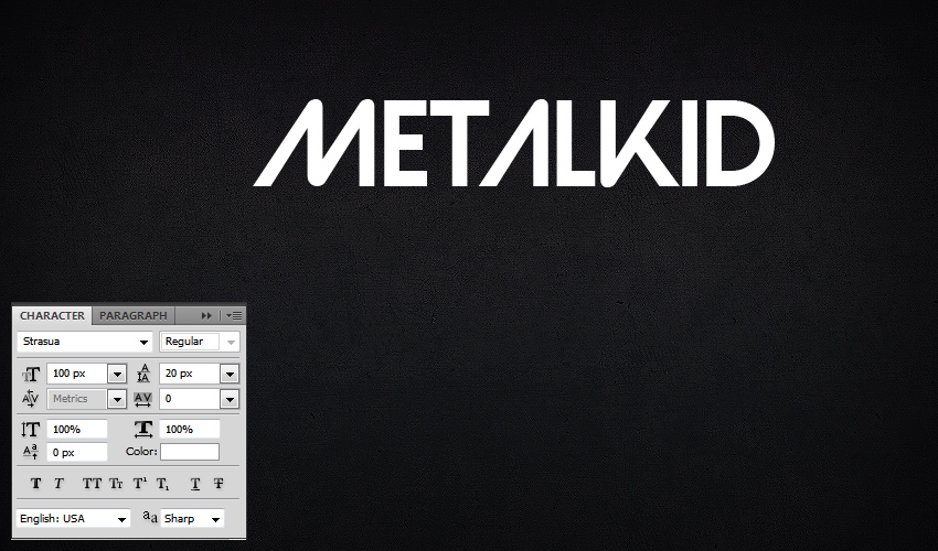 Type the word Metalkid using Strasua font