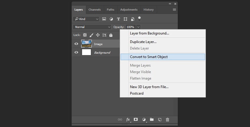 Converting image to smart object